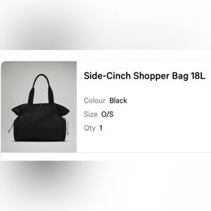 Lululemon Black Side-Cinch Shopper Bag